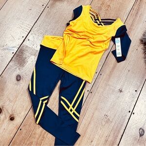Yoshion athletic yoga workout set, leggings & tee Beautiful Blue & Gold, S  NWT!
